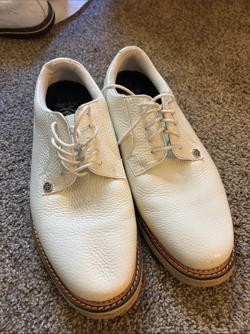 G/FORE Cream Pebbled Leather Golf Shoes with Tan Trim